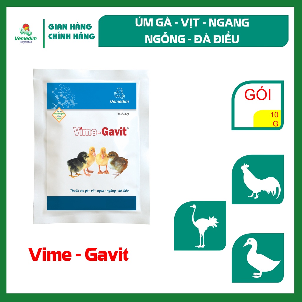 Vemedim Vime-Gavit bột dung úm gà , vịt, ngan, ngỗng, phòng bệnh và bổ sung vitamin, set 10 gói 10g