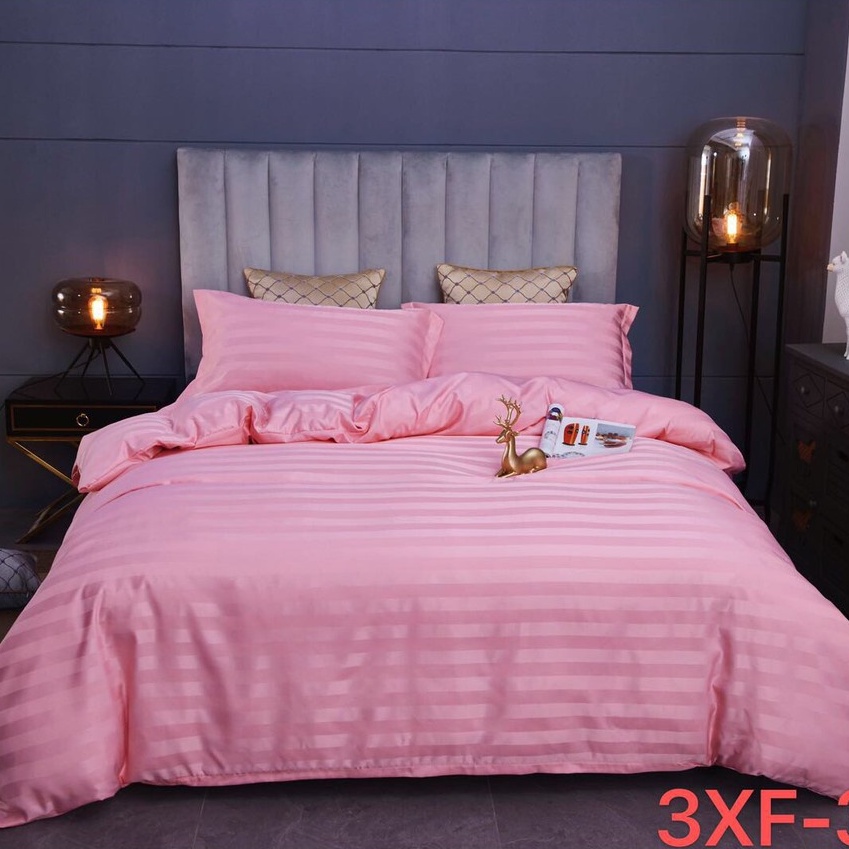 Bộ chăn ga cotton sọc 3f, sét 4 món chăn ga Hàn Quốc đủ màu đủ size miễn phí bo chun