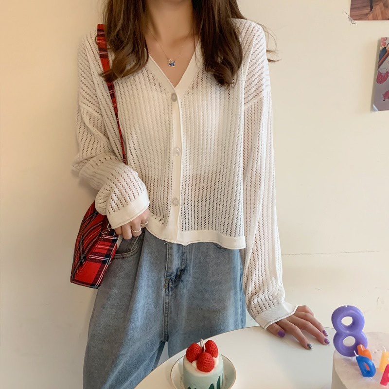 Áo Khoác Cardigan Dệt Kim Tay Dài Cổ Chữ V Dáng Rộng Thời Trang Cao Cấp