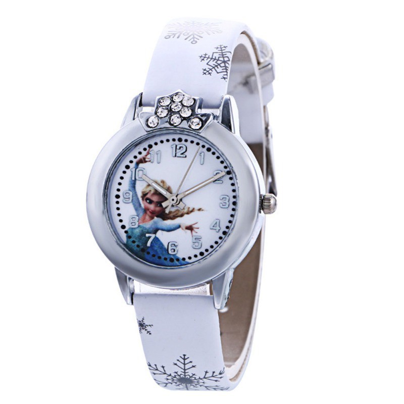 Fashion Children Cartoon Character Watch Crystal Accessories Snowflake PU Leather wristwatch