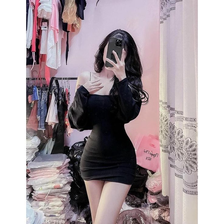 Đầm body 2 dây phom ngắn kèm áo khoác chất thun gân thích hợp mặc đi làm đi chơi phù hợp với mọi phong cách