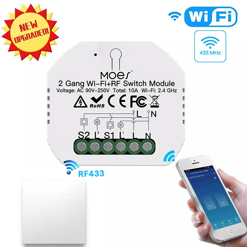 Hộp công tắc 2 cổng wifi + remote RF siêu nhỏ 10A Homematic WMSV2