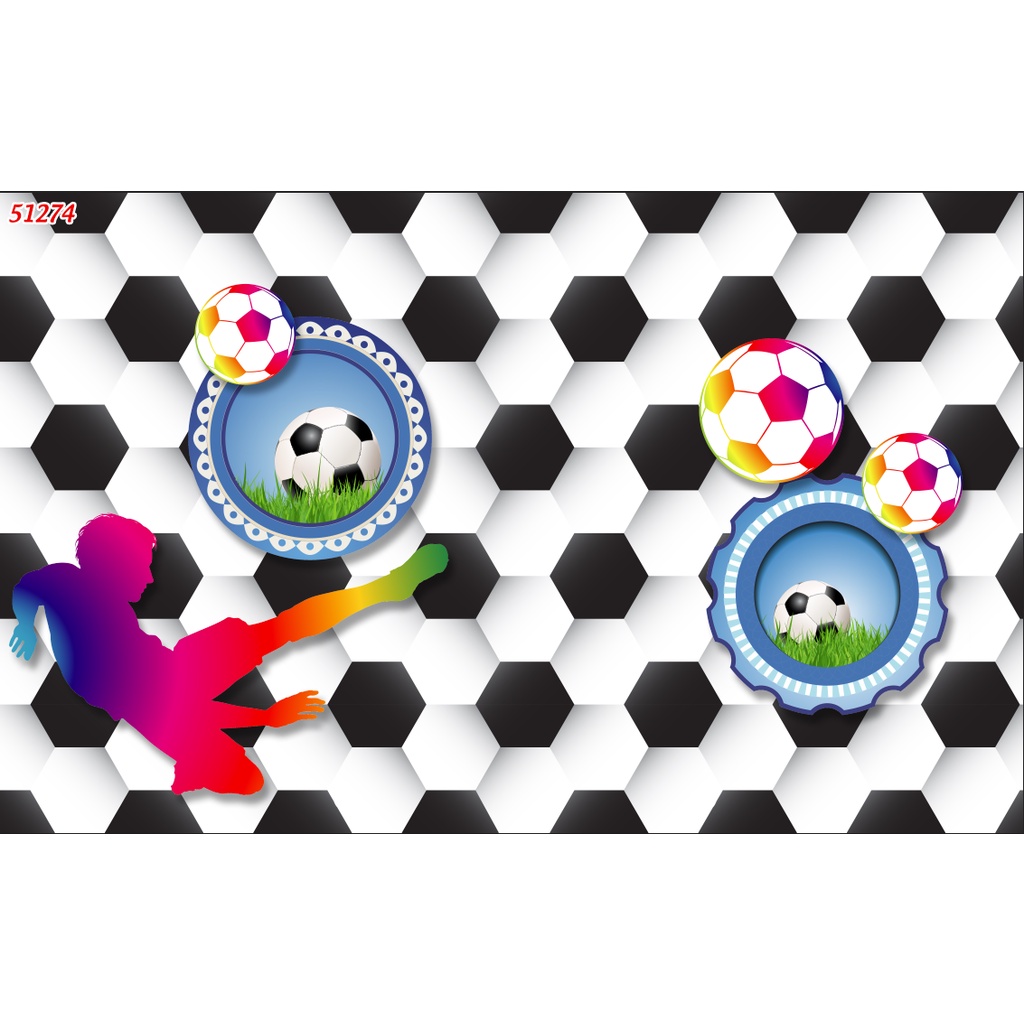 Tranh Dán Tường Phòng Trẻ Em HOẠT HÌNH THẾ GIỚI ĐỘNG VẬT, GẤU POOR, BÓNG ĐÁ