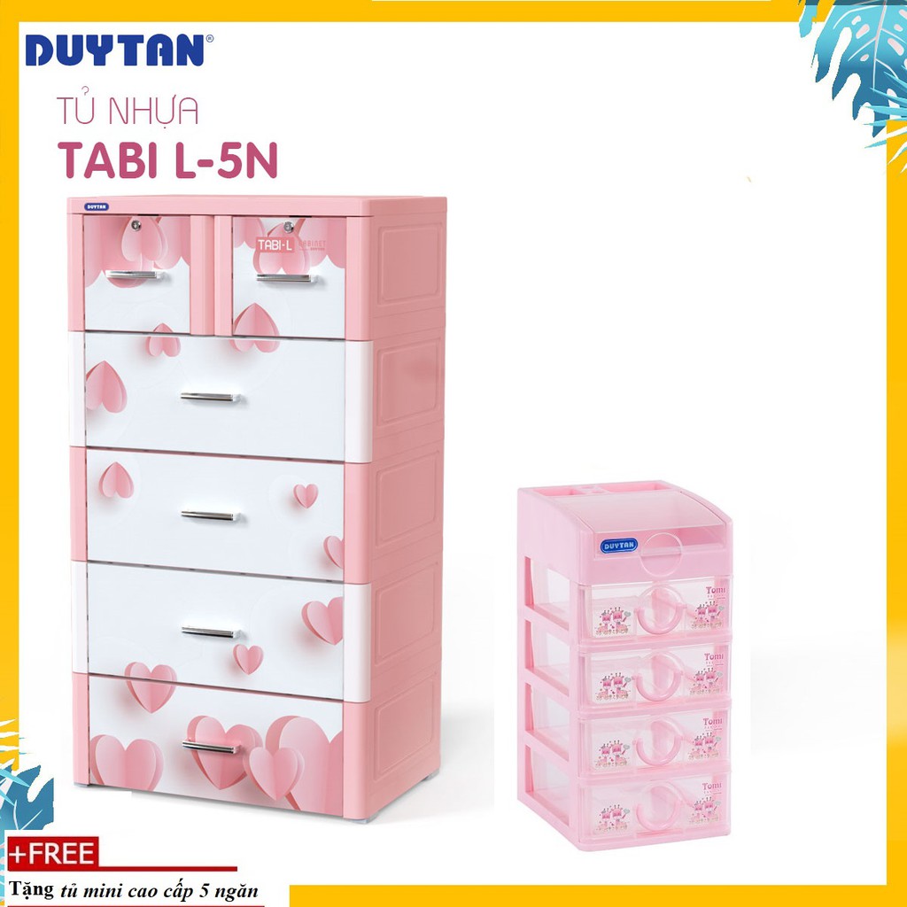 Tủ Nhựa Duy Tân Tabi L 5 Tầng 6 Ngăn Màu-HỒNG TRÁI TIM- TẶNG KÈM TỦ MINI 5 NGĂN