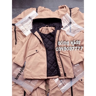 Áo parka bé gái da pu trám bông hồng đất zr