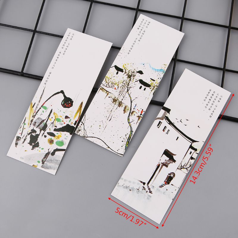 Set 30 Thẻ Đánh Dấu Trang Sách Bằng Giấy Họa Tiết Vẽ Kiểu Trung Hoa Cổ Điển Sáng Tạo