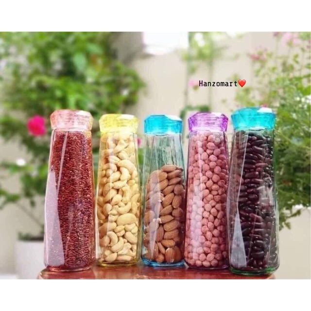 Bình thuỷ tinh sắc màu đựng nước/gia vị/hạt khô cho bé 500ml