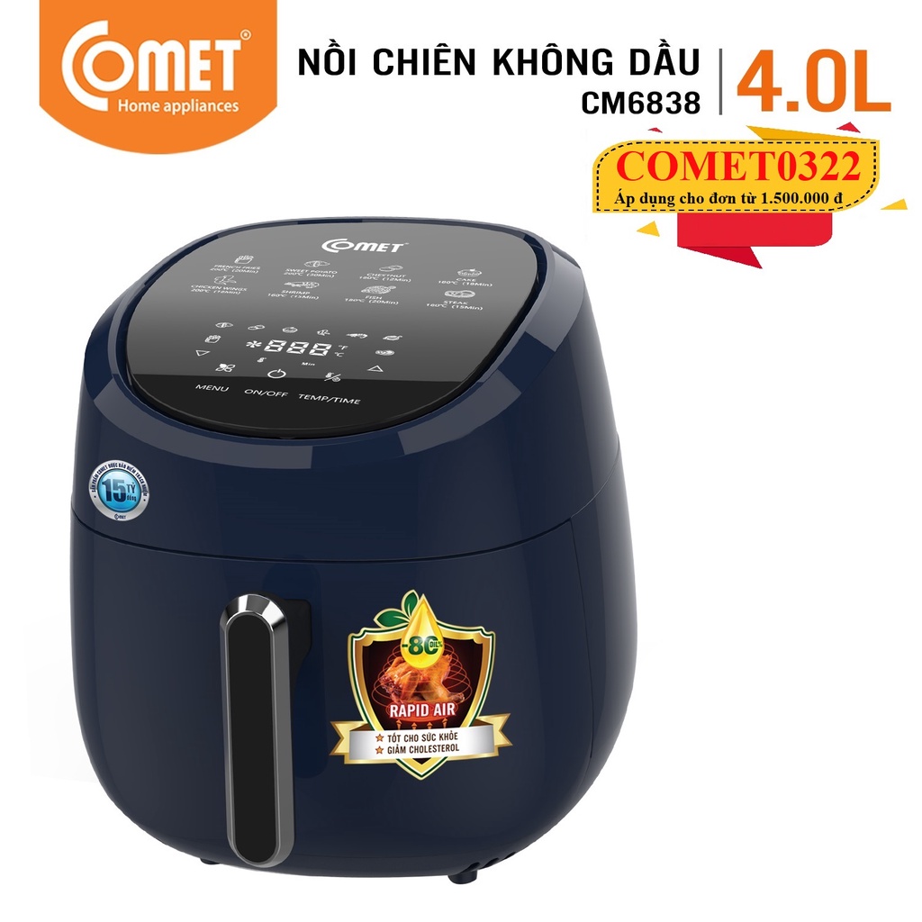 [Mã ELHADEV giảm 4% đơn 300K] Nồi chiên không dầu phím cảm ứng điện tử COMET 4L - CM6838