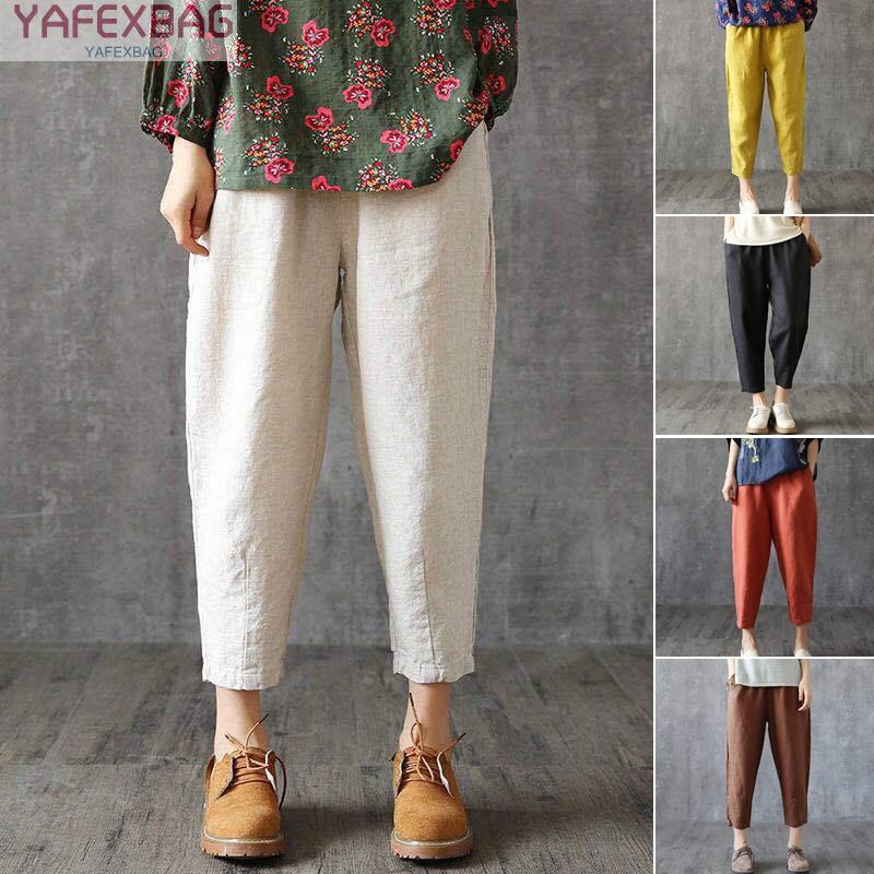 【Lomc】Women Casual Loose Spring Summer Harem Pants Cotton Baggy Trousers Plus Size