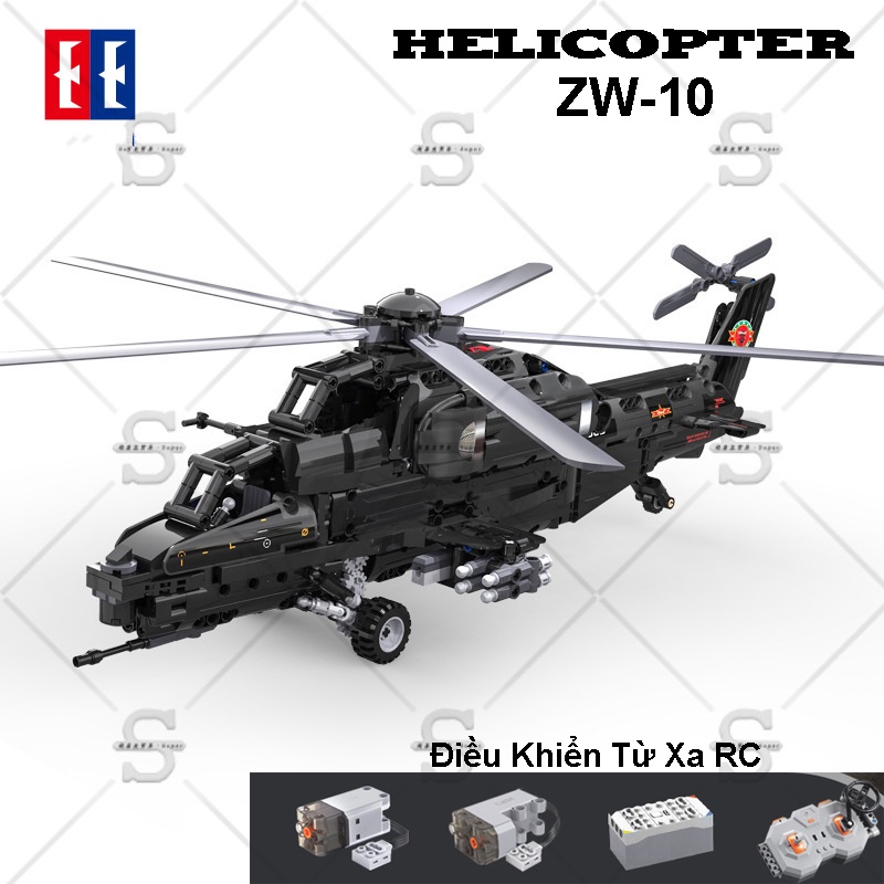 Đồ Chơi Lắp Ráp Kiểu LEGO Máy Bay Trực Thăng Chiến Đấu Helicopter WZ-10 Điều Khiển Từ Xa RC CaDAC61005 Với 989 Mảnh Ghép