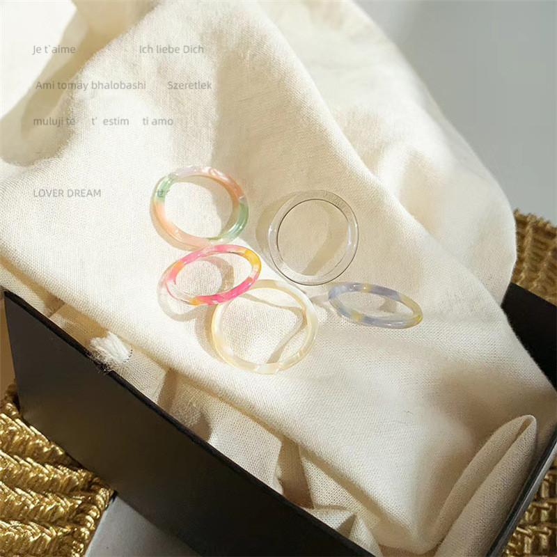 Magic789 Korean Girl Rainbow Acrylic Ring for Women Fashion Finger Jewelry
