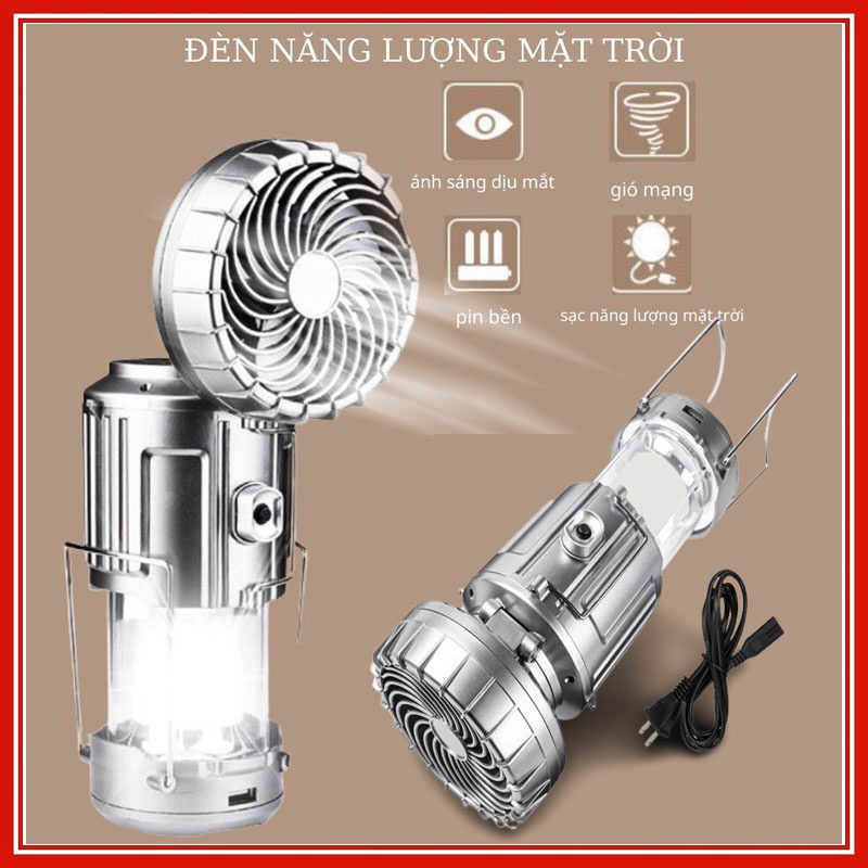 Đèn Pin Camping 3 in 1 mang đi Du Lịch Đi Câu Cá Cắm Trại Picnic Sạc Năng Lượng Mặt Trời Có Quạt Kiêm Sạc Dự Phòng