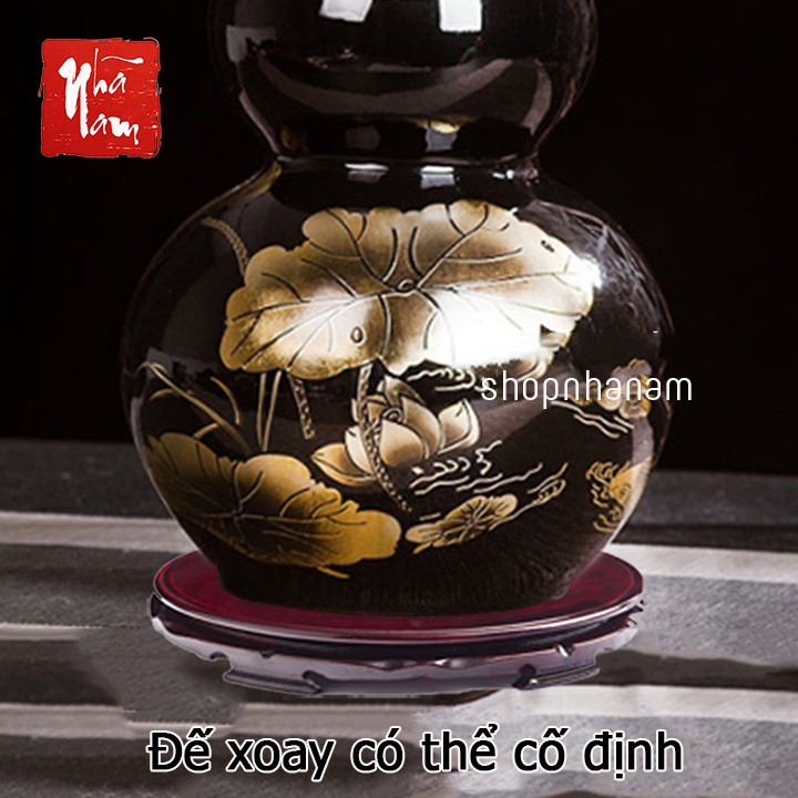 Bình đựng rượu quà tặng gốm sứ cao cấp để bàn bình ngâm rượu hồ lô hoa văn hồ sen