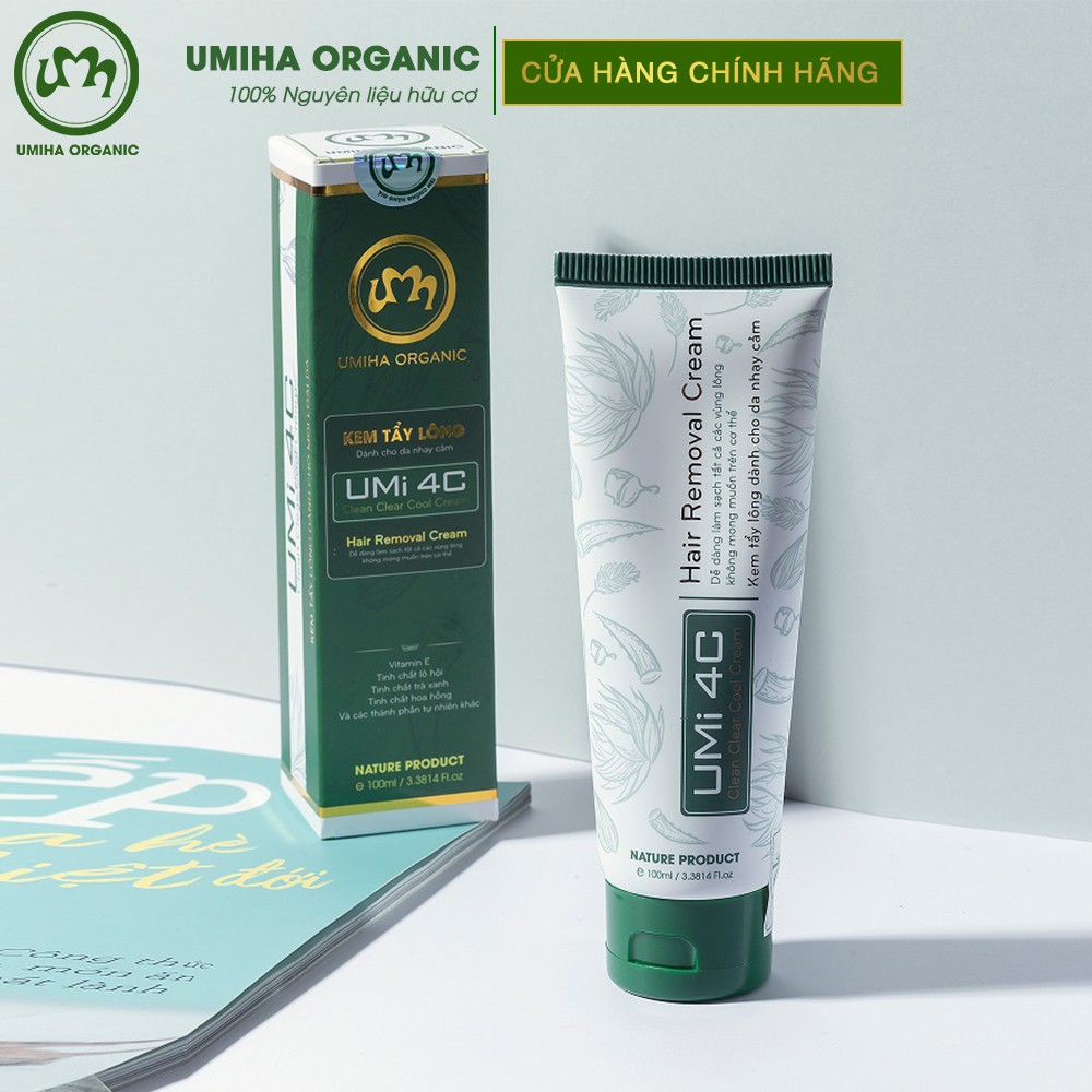 Kem tẩy lông Umi 4C (100ml) UMIHA ORGANIC dùng cho Vùng kín, Bikini, Nách, Chân, Tay, Bụng, Ngực an toàn cho da nhạy cảm