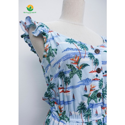 Bộ jumpsuit đồ bay nữ Việt Thắng chất lanh mặc đi biển mùa hè B02.2111