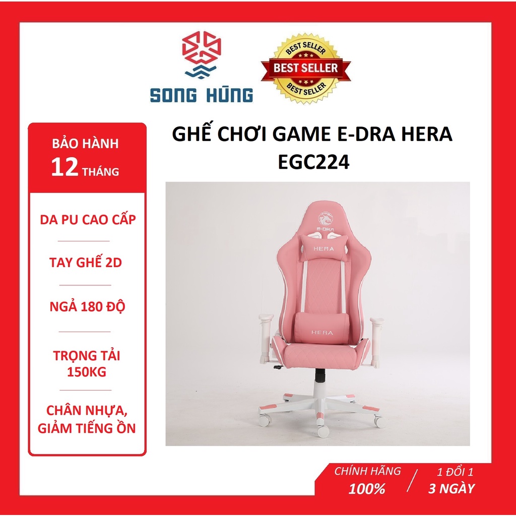 GHẾ CHƠI GAME E-DRA HERA EGC224 - PINK  Tặng tai nghe E-DRA EH421 Pink