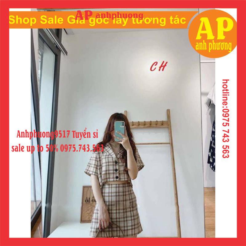 SET VÁY CHÂN VÁY KẺ SÉT ÁO VEST CROPTOP MIX CHÂN VÁY KẺ VINTAGE♥️ BỘ NỮ MẶC NHÀ PHONG CÁCH HÀN QUỐC