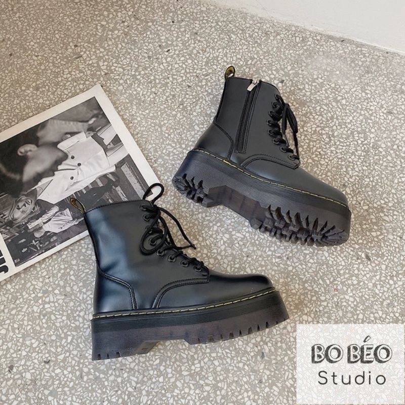 LEATHER PLATFORM BOOTS B420 - BỐT ULZZANG ĐẾ CAO 5CM MÀU ĐEN
