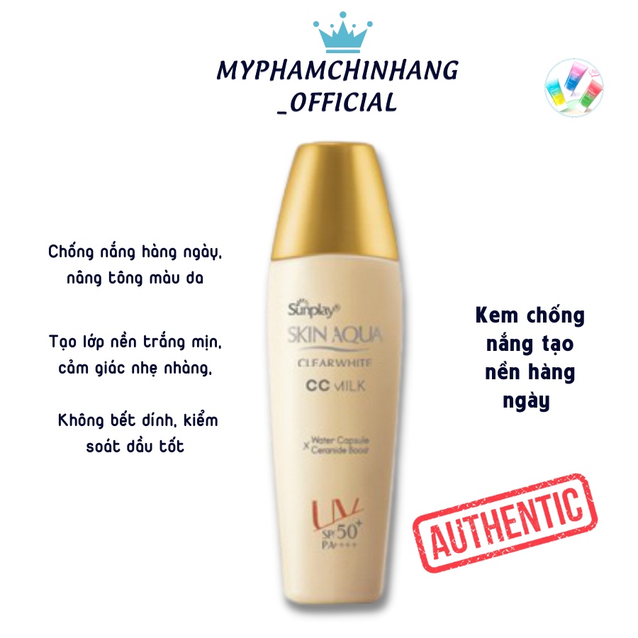 Kem chống nắng tạo nền hàng ngày Sunplay Skin Aqua Clear White CC milk 25g