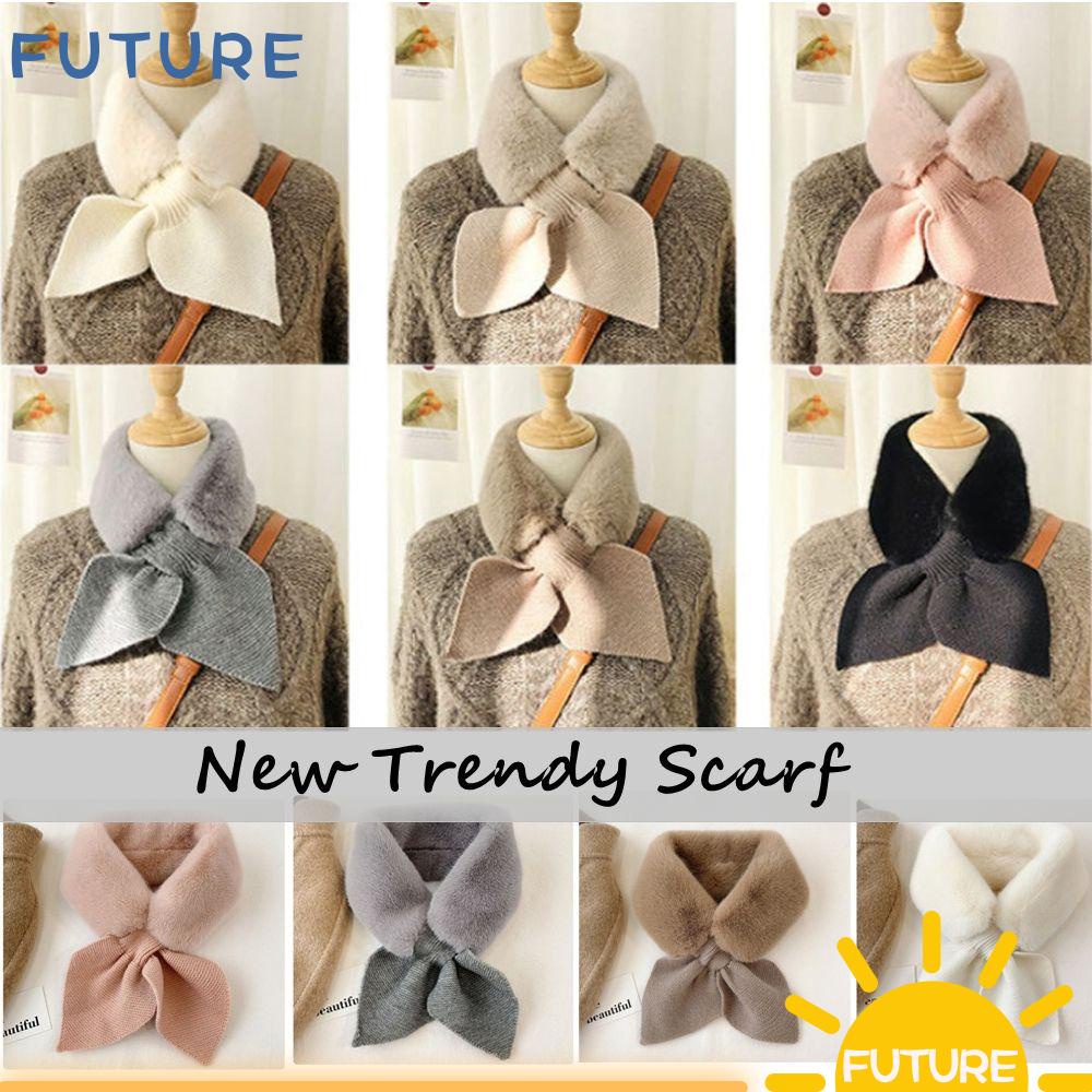 Khăn Choàng Cổ Bằng Len Dệt Kim Dày Màu Cà Phê/Màu Cà Phê Phối Lông Thỏ Phong Cách Hàn Quốc Thời Trang Thu Đông Cho Nữ