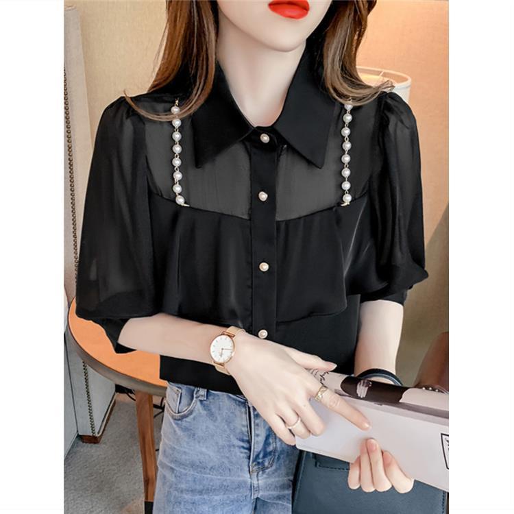 Áo Sơ Mi Voan Phối Dây Ngọc Trai Thời Trang Mùa Hè Hàn Quốc Dành Cho Nữ