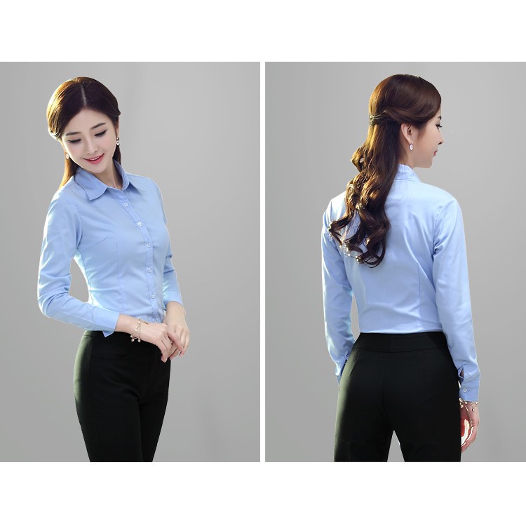 Áo sơ mi nữ tay dài HATOP cao cấp vải cotton loại 1 màu xanh ASXD212