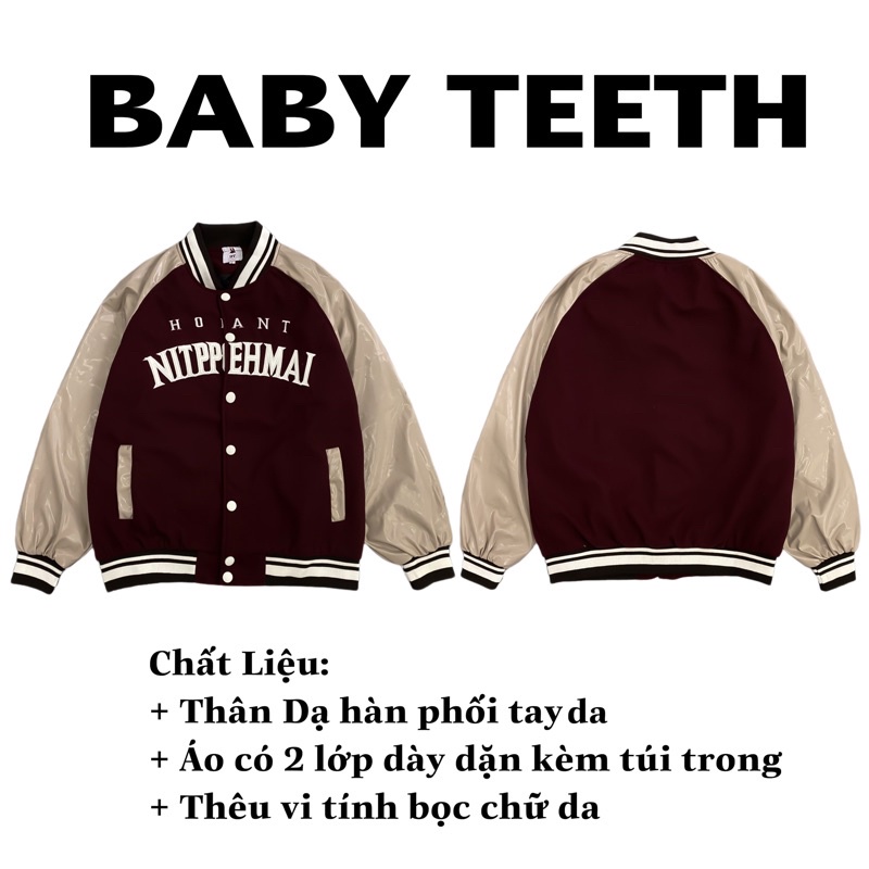 Áo khoác bomber bóng chày tay da Hoeant