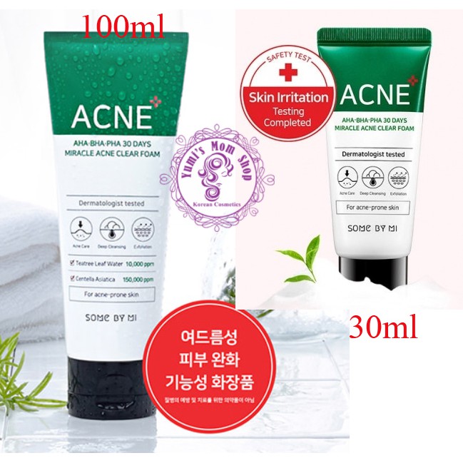 Sữa Rửa Mặt Làm Giảm, Ngăn Ngừa Mụn Some By Mi AHA-BHA-PHA 30 Days Miracle Acne Clear Foam 100ml