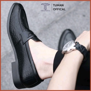 Giày lười da nam hàn quốc _ giày da nam giá rẻ dập vân cá sấu_ mã cs04 màu đen