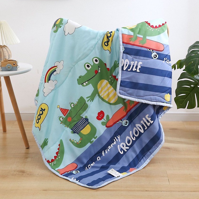 Mền cho bé đi học trần bông mỏng kích thước 1mx1m4, chăn cho bé sơ sinh đến 7 tuổi chất đũi pha mềm mát