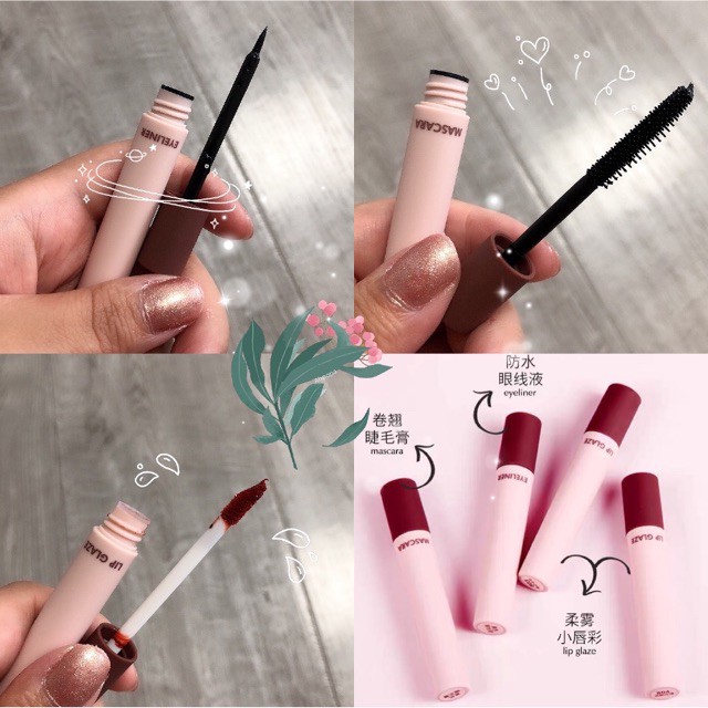 Set Trang Điểm 🧡 FREESHIP🧡 Set Mắt Môi Pro Light Heng Fang Beauty 4 món ( 1 set gồm Mascara + Kẻ mắt + 2 Son lì)