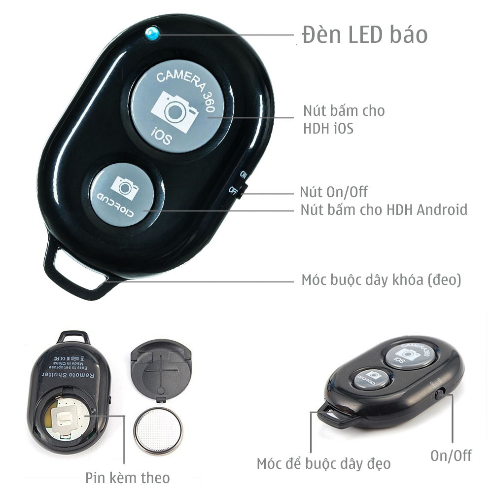 Nút Chụp Ảnh Bluetooth Cho Tất Cả Điện Thoại Có Kết Nối Bluetooth Nút Chụp Hình Nhỏ Gọn Khoảng Cách 10 Mét Không Delay