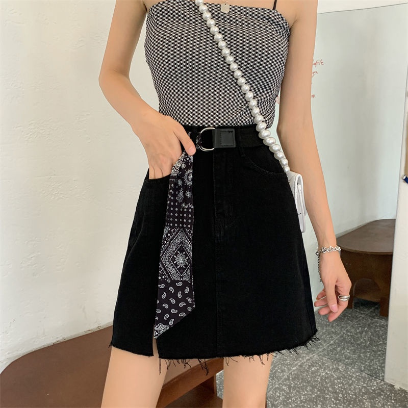 Chân váy jean chữ A lưng cao phong cách Hàn Quốc thời trang | BigBuy360 - bigbuy360.vn