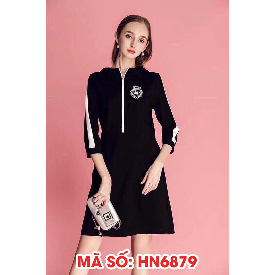 #HN6879 ĐẦM SUÔNG CỔ NÓN LOGO BÔNG LÚA THÊU SANG TRỌNG CÁCH ĐIỆU CÓ SIZE LỚN XXXL