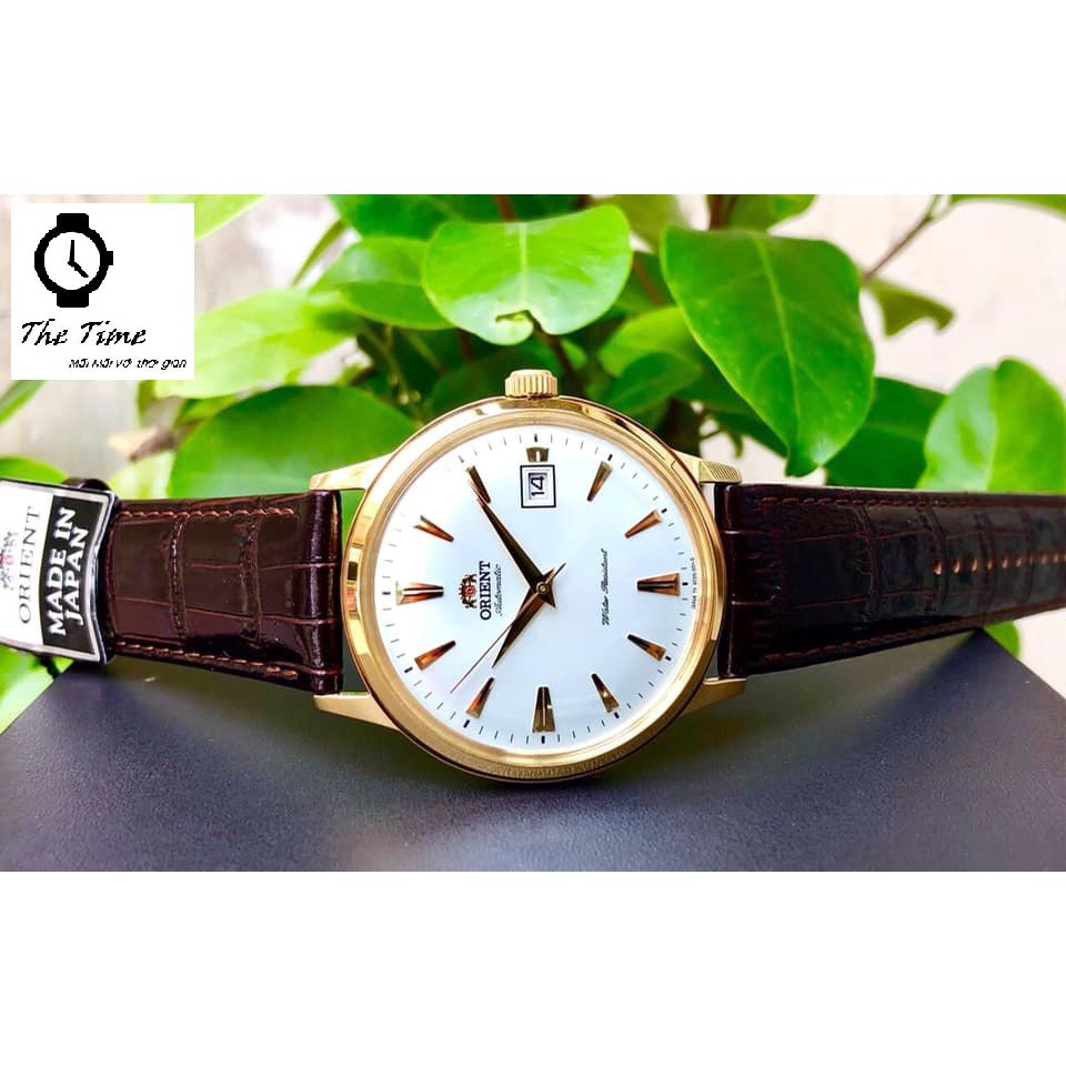 ( Sẵn 2 màu dây đen- nâu ) Đồng hồ nam Orient Bambino Gen 1 FAC00002W0 mặt trắng viền vàng hồng  case 40.5mm. 3atm