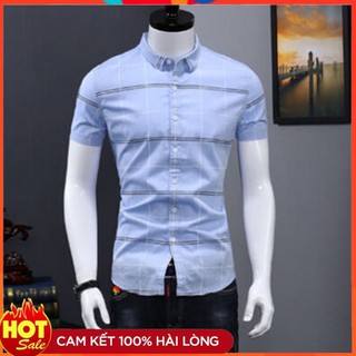 Áo Sơ Mi Nam Ngắn Tay💖FREESHIP💖Áo Sơ Mi Cổ Bẻ Vải Xuất Phối Ô Kẻ_5STARS