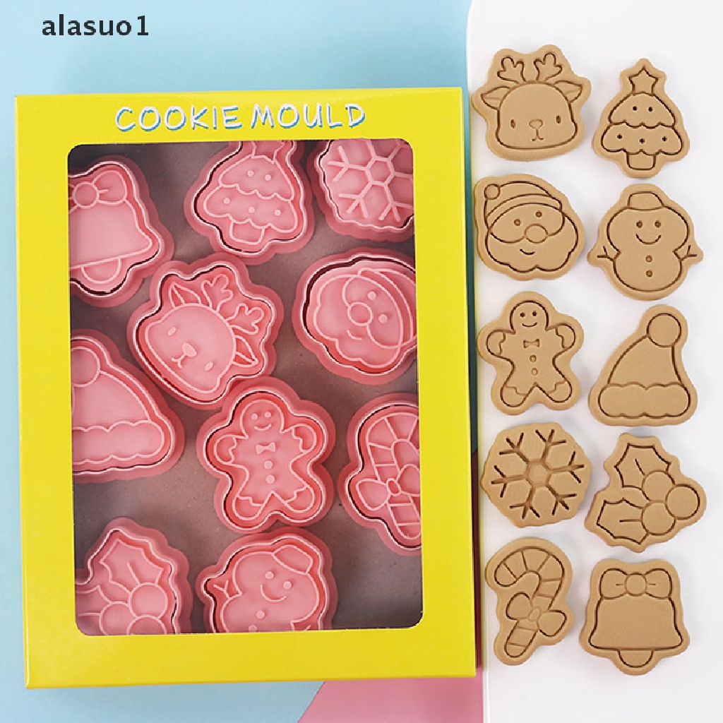 1 [alasuo1] 10 Khuôn Cắt Bánh Quy Hình Ông Già Noel Người Tuyết Cây Thông Tuần Lộc Hoạt Hình
