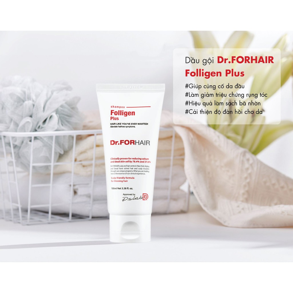 Bộ 2 tuýp dầu gội giảm rụng tóc Dr.FORHAIR Folligen Plus Shampoo 100ml