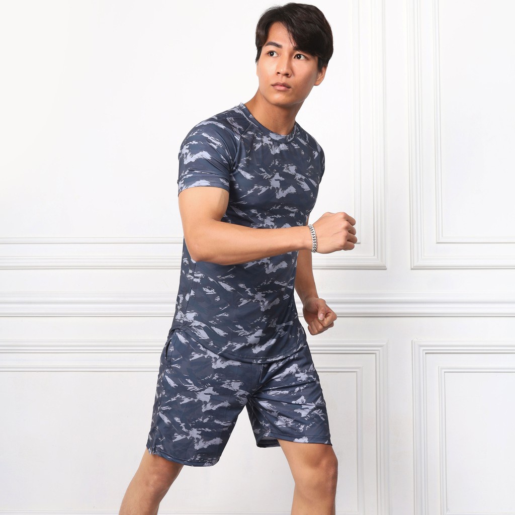 Bộ Thể Thao Nam Rằn Ri Chất Thun Lạnh 4C Thoáng Mát,Bộ Quần Áo Gym Nam Đẹp Mã BTT01