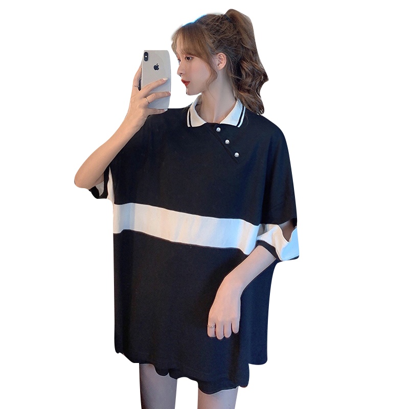 NRVP Áo Thun Nữ Dáng Dài Rộng Tay Ngắn Phong Cách Thời Trang Đường Phố Hàn Quốc