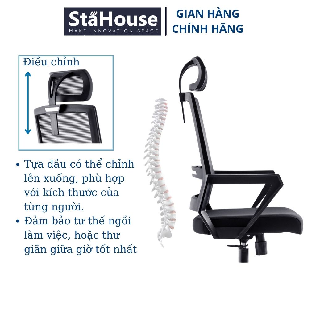 Ghế Văn Phòng Tựa Đầu Chân Xoay Công Thái Học Stahouse GVP-GD403