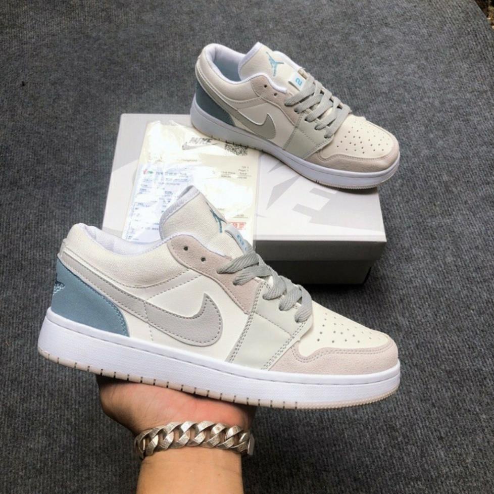 Giày Thể Thao Force trắng xám gót xanh, giày Air Jordan 1 Low Paris Nam Nữ GT05