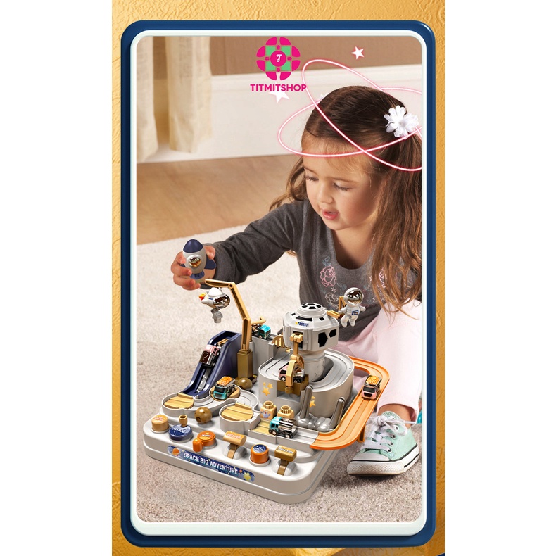 Đồ chơi ô tô đĩa bay trạm vũ trụ không gian, đường đua ô tô trên trạm vũ trụ không gian điều khiển bằng tay cho bé