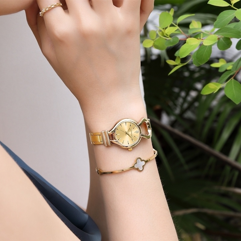 Đồng Hồ Quartz Nữ Dây Lưới Thép Không Gỉ Mạ Vàng Thời Trang