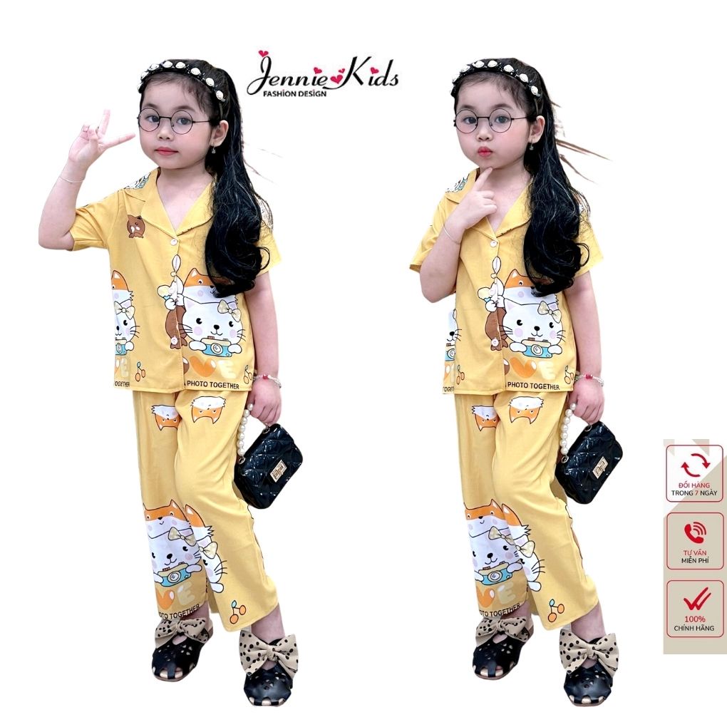 Đồ bộ bé gái, bộ bé gái pijama tay ngắn 5 tuổi cotton lụa Jennie kids J460
