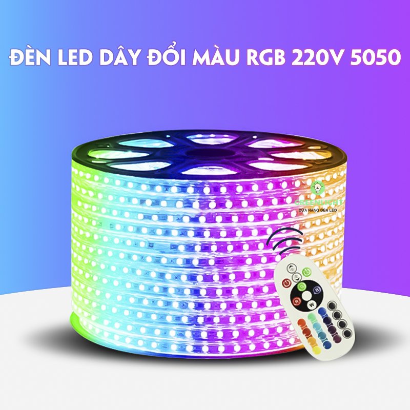 Đèn LED Dây Đổi Màu 5050 RGB 220v 100m loại1 tốt, có điều khiển chuyển đổi màu,  IP68 sử dụng ngoài trời