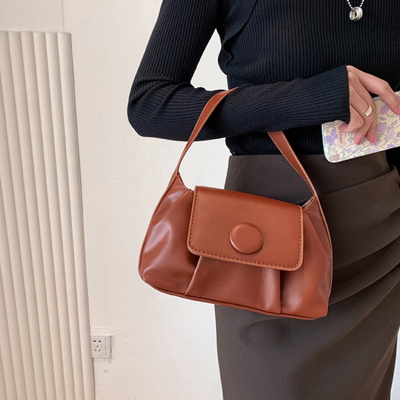 IELGY Túi Đeo Vai Bằng Da PU Màu Trơn Phong Cách Pháp Thời Trang Cho Nữ