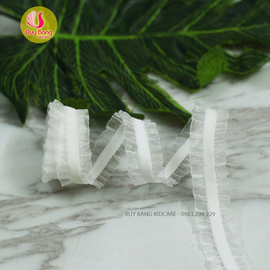 Ruy băng nhún nhung viền bèo dùng làm băng đô, nơ kẹp tóc