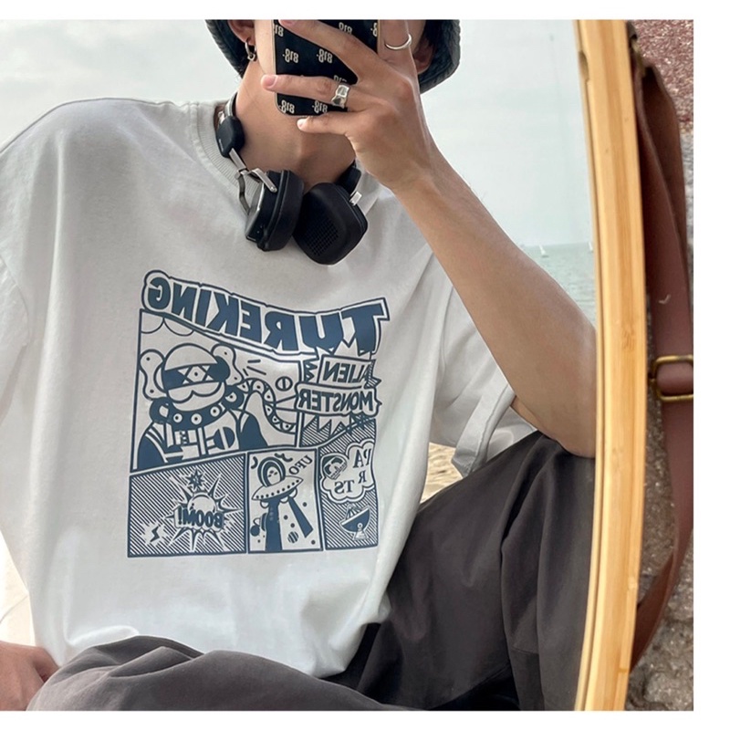 Áo thun tay lỡ nam nữ, áo phông shop cossi form rộng chất cotton in hình REKING