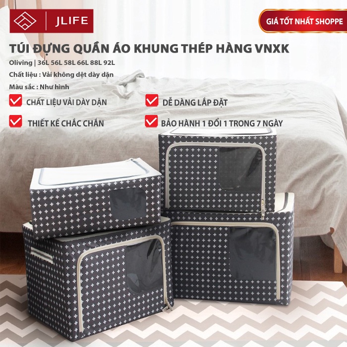 Túi Vải Đựng Quần Áo JLIFE Hộp Đựng Đồ Đa Năng Khung Thép Cao Cấp Vải Chống Thấm Nước Dày Dặn Hàng Xuất Khẩu